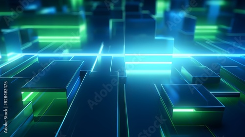 3d rendering of mind green and blue abstract geometric background. Scene for advertising, technology, showcase, banner, game, sport, cosmetic, business, metaverse. Sci-Fi Illustration. Product display
