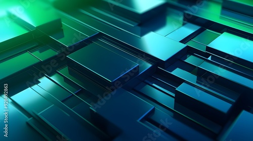 3d rendering of mind green and blue abstract geometric background. Scene for advertising  technology  showcase  banner  game  sport  cosmetic  business  metaverse. Sci-Fi Illustration. Product display