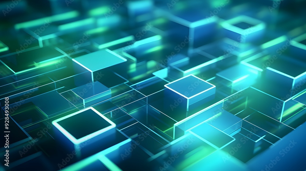 Fototapeta premium 3d rendering of mind green and blue abstract geometric background. Scene for advertising, technology, showcase, banner, game, sport, cosmetic, business, metaverse. Sci-Fi Illustration. Product display