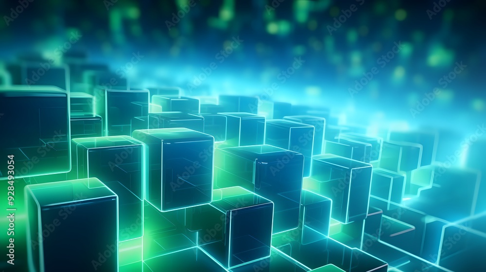 Fototapeta premium 3d rendering of mind green and blue abstract geometric background. Scene for advertising, technology, showcase, banner, game, sport, cosmetic, business, metaverse. Sci-Fi Illustration. Product display