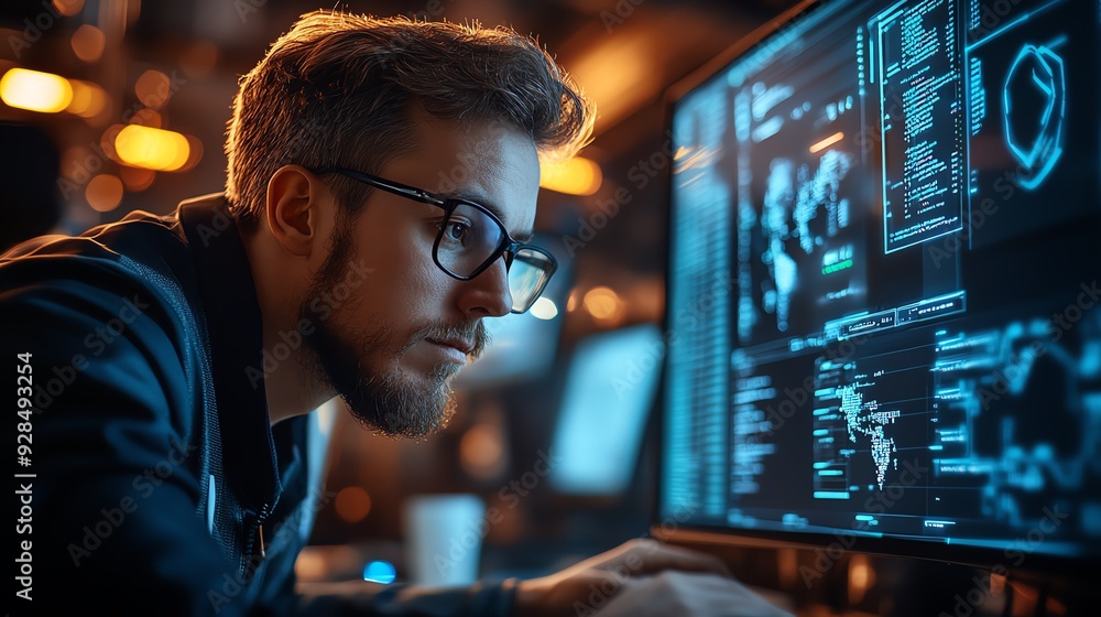 IT professional working with advanced software IT professional working with advanced software