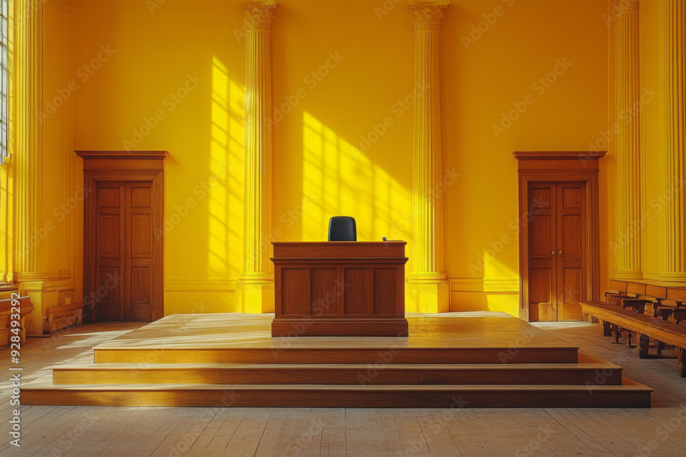 A courtroom witness stand, isolated on a pastel yellow background, representing testimony in the pursuit of truth and justice, A courtroom witness stand, isolated on a pastel yellow background, representing testimony in the pursuit of truth and justice,