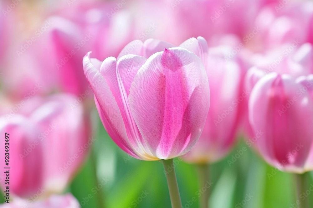 Vibrant pink tulips blooming in springtime garden Vibrant pink tulips blooming in springtime garden