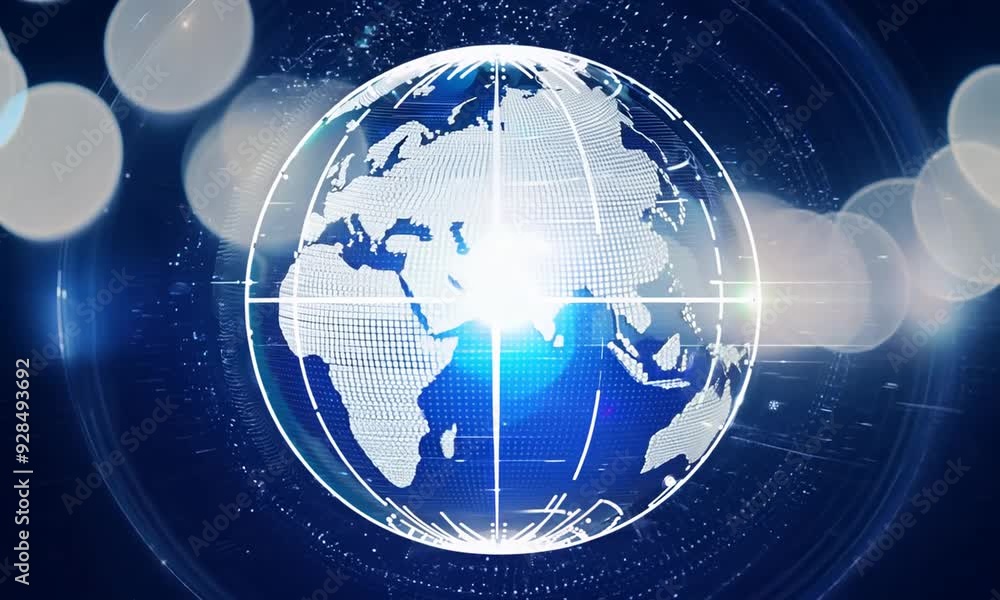 3D blue globe with light bulb on world map, depicting global communication and technology 3D blue globe with light bulb on world map, depicting global communication and technology