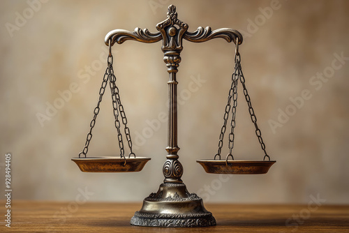 A scale with one side heavily weighted, isolated on a pastel beige background, representing the imbalance of power,