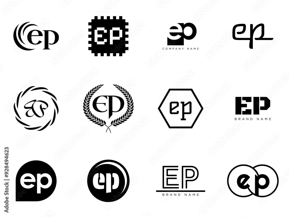 EP logo company template. Letter e and p logotype. Set different classic serif lettering and modern bold text with design elements. Initial font typography. EP logo company template. Letter e and p logotype. Set different classic serif lettering and modern bold text with design elements. Initial font typography.