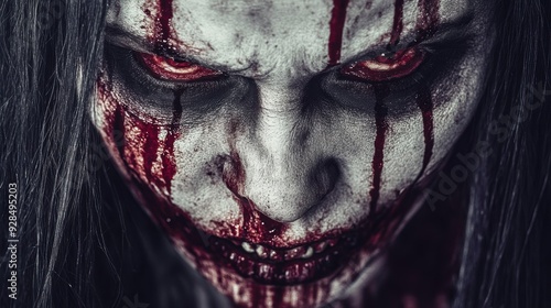 Terrifying close-up portrait of person with horror makeup