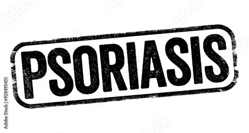 Psoriasis is a long-lasting, noncontagious autoimmune disease characterized by raised areas of abnormal skin, text stamp concept background
