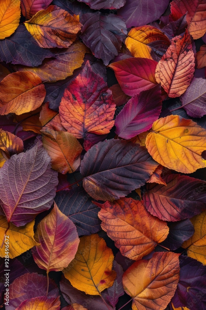 A pile of vibrant autumn leaves layered on top of each other A pile of vibrant autumn leaves layered on top of each other