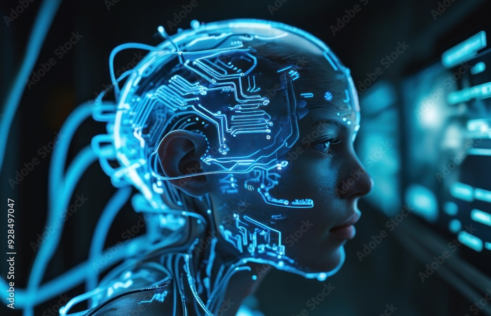 Close-up of a person with a head made of wires. Close-up of a person with a head made of wires.