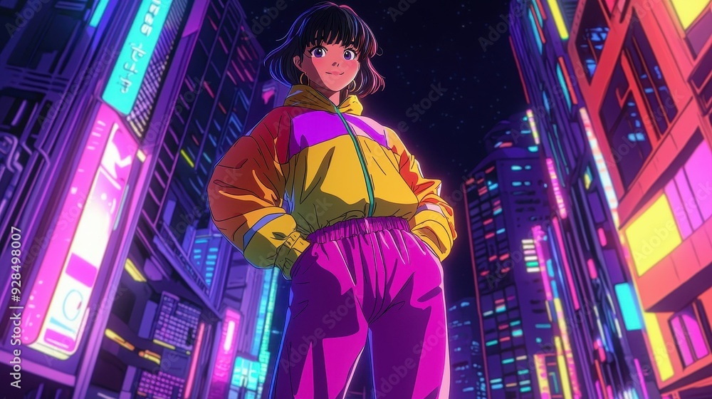 Obraz premium Anime Girl in Neon City.