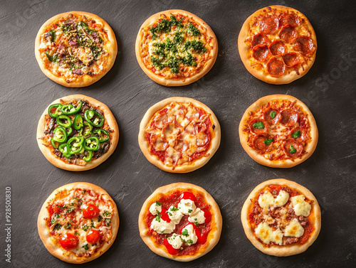 Variety of Pizzas with Different Toppings. photo