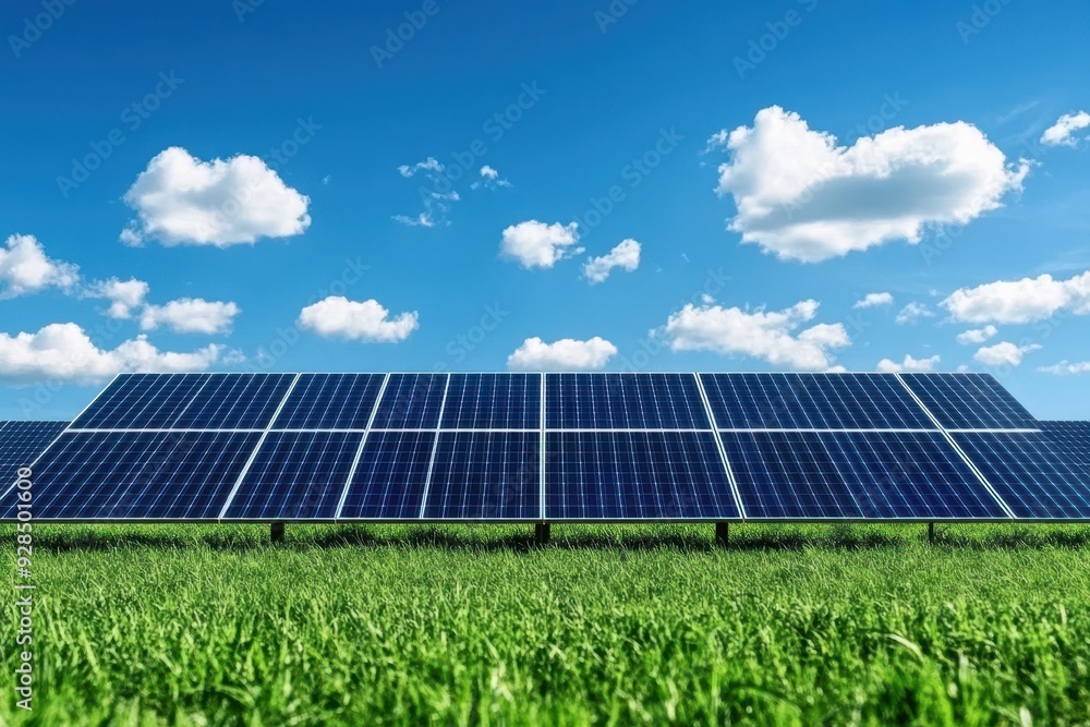 Bright solar panels in a green field under a clear blue sky, symbolizing renewable energy and sustainable living. Bright solar panels in a green field under a clear blue sky, symbolizing renewable energy and sustainable living.