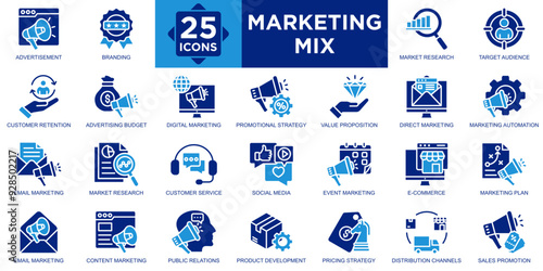 marketing mix, product, promotion, strategy, business, price icon set. Outline icons collection. Simple vector illustration	