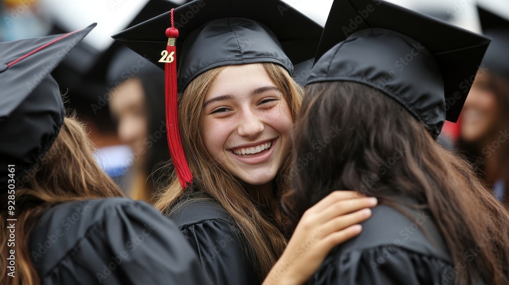 High school seniors dressed in caps and gowns, celebrating their ...