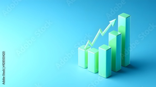 3D bar graph with an upward arrow on a blue background representing business growth, success, and data analysis. Free Download 3D bar graph with an upward arrow on a blue background representing business growth, success, and data analysis. - GFXLoad
