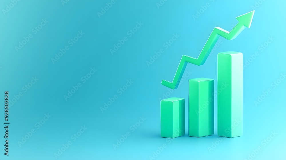 3D bar graph with an upward trend line on a blue background, symbolizing growth and success in business or finance. 3D bar graph with an upward trend line on a blue background, symbolizing growth and success in business or finance.