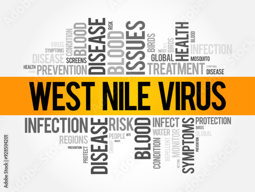 West Nile Virus is a virus that is primarily transmitted to humans through the bite of an infected mosquito, word cloud concept background