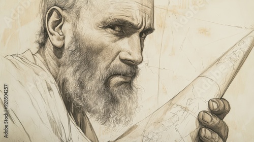 Wallpaper Mural Biblical Illustration of Ezra’s Journey to Jerusalem: Close-Up of Ezra Consulting a Map or Scroll With a Determined Look, Planning the Route Through the Desert Towards Jerusalem Torontodigital.ca