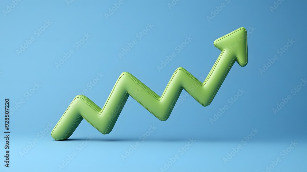 3D green arrow pointing upwards on blue background symbolizing growth, success, and progress, ideal for business and finance concepts. 3D green arrow pointing upwards on blue background symbolizing growth, success, and progress, ideal for business and finance concepts.