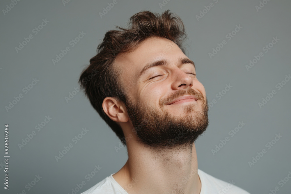 Fototapeta premium A close up of a man's face with his eyes closed