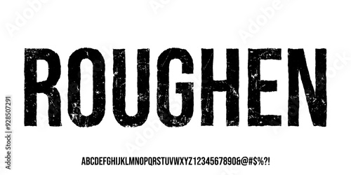 Grunge Font. Rustic Font. Distressed Font. Rough Font. Uppercase. Number and Symbol. For Fashion Sport Film Movie Design Vector illustration 