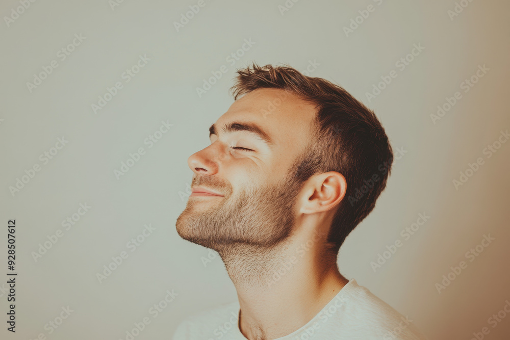 Fototapeta premium A close up of a man's face with his eyes closed