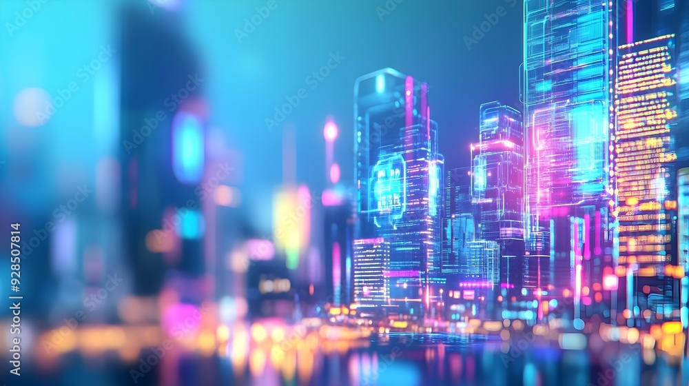 Futuristic Cityscape with Neon Lights and Digital Effects Futuristic Cityscape with Neon Lights and Digital Effects