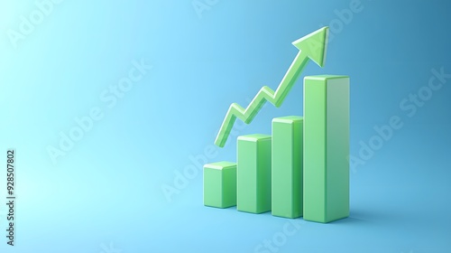 3D green bar chart with upward arrow on blue background, representing business growth, success, and financial improvement. Free Download 3D green bar chart with upward arrow on blue background, representing business growth, success, and financial improvement. - GFXLoad