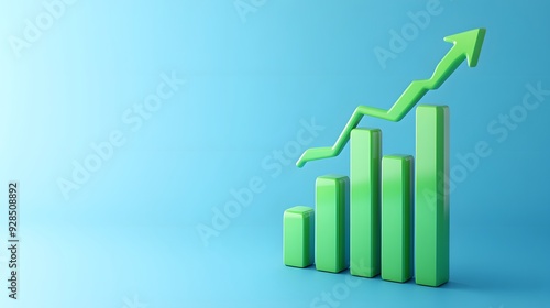 Free Download 3D green bar graph with ascending arrow on blue background, symbolizing growth, success, and positive financial trends. - GFXLoad