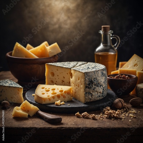 Savor the richness of premium cheeses with an elegant presentation featuring diverse and delectable options for refined tasting