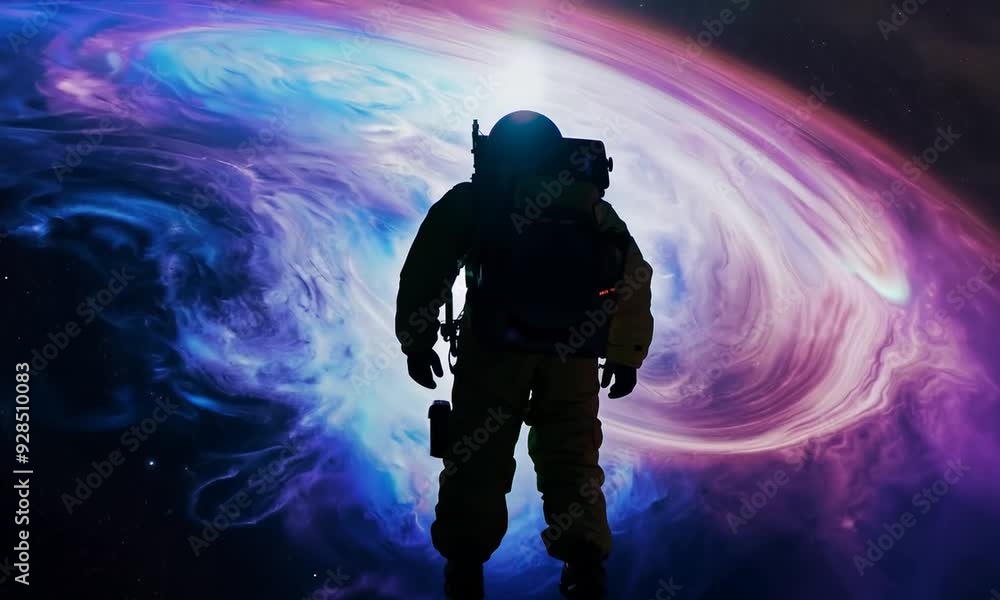 Cosmic Sentinel: A lone astronaut stands silhouetted against a backdrop of swirling nebulae, a testament to human exploration and the vastness of space. Cosmic Sentinel: A lone astronaut stands silhouetted against a backdrop of swirling nebulae, a testament to human exploration and the vastness of space.