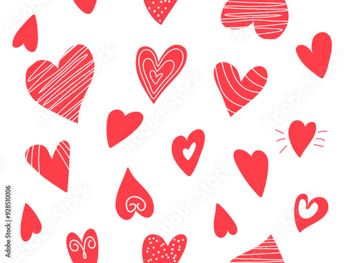 Set of scribble hearts style. Vector. Doodle seamless pattern. Isolated. Hand drawn. Elements, figures for scrap booking design. Holiday, wedding, birthday. Icons. Collection.  Silhouette. Flat. Ink
