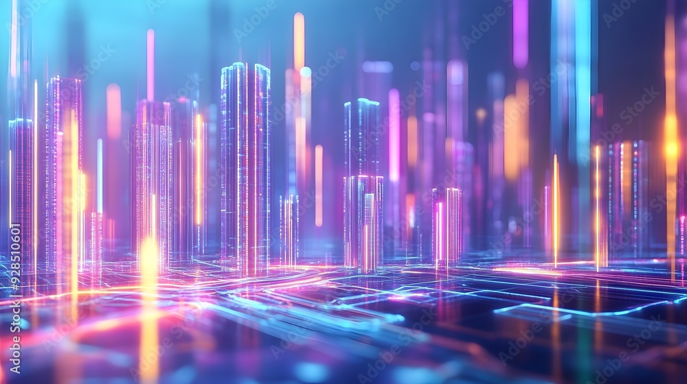 Futuristic Cityscape with Neon Lights and Glowing Lines Futuristic Cityscape with Neon Lights and Glowing Lines