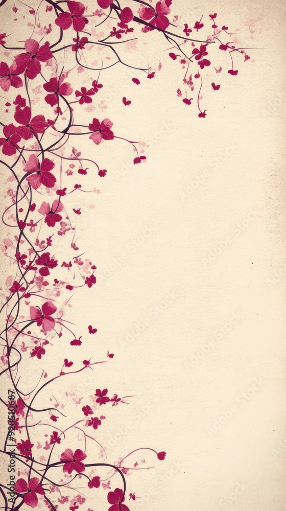 A decorative background featuring pink flowers on a soft beige canvas. A decorative background featuring pink flowers on a soft beige canvas.