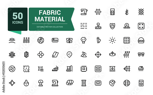 Fabric Material icon set. Related to textile, wool, fur, corduroy, cotton, and more. Minimalist thin linear web ui icon set. Simple editable vector stroke illustration.