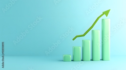 3D illustration of a green bar chart showing consistent growth with an upward trending arrow on a light blue background. Free Download 3D illustration of a green bar chart showing consistent growth with an upward trending arrow on a light blue background. - GFXLoad