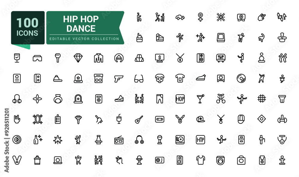 Hip hop dance icon set. Outline icons pack. Editable vector line icon set and illustration for web and UI application. Hip hop dance icon set. Outline icons pack. Editable vector line icon set and illustration for web and UI application.