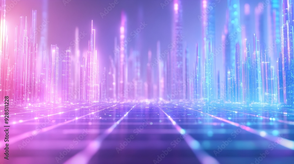 Futuristic Cityscape with Neon Lights and Grid Pattern Futuristic Cityscape with Neon Lights and Grid Pattern