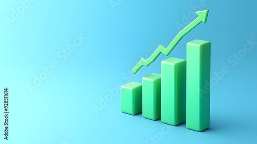 3D render of a green bar graph with an upward arrow symbolizing business growth and financial success on a blue background. Free Download 3D render of a green bar graph with an upward arrow symbolizing business growth and financial success on a blue background. - GFXLoad