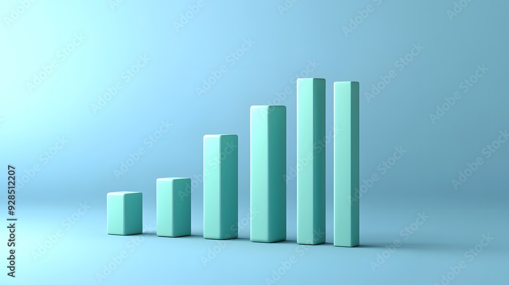 3D rendered image of a green bar chart on a blue background, representing growth, data analysis, business statistics, and financial performance. 3D rendered image of a green bar chart on a blue background, representing growth, data analysis, business statistics, and financial performance.