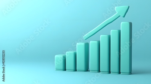 Free Download 3D rendering of a bar chart with an upward arrow, symbolizing business growth, success, and progress in a minimalistic teal tone. - GFXLoad