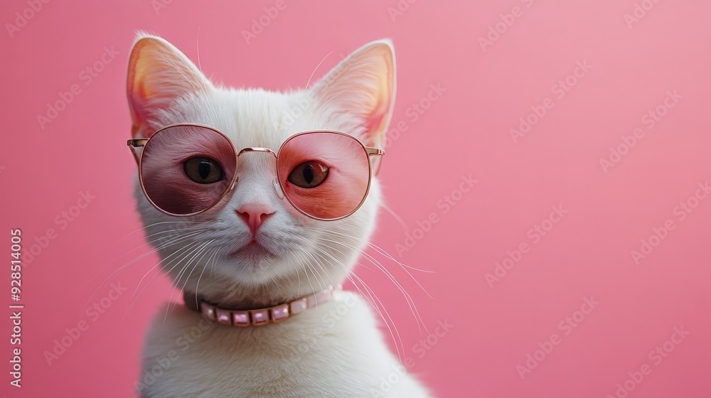 Stylish Cat in Sunglasses with Peach Background Stylish Cat in Sunglasses with Peach Background
