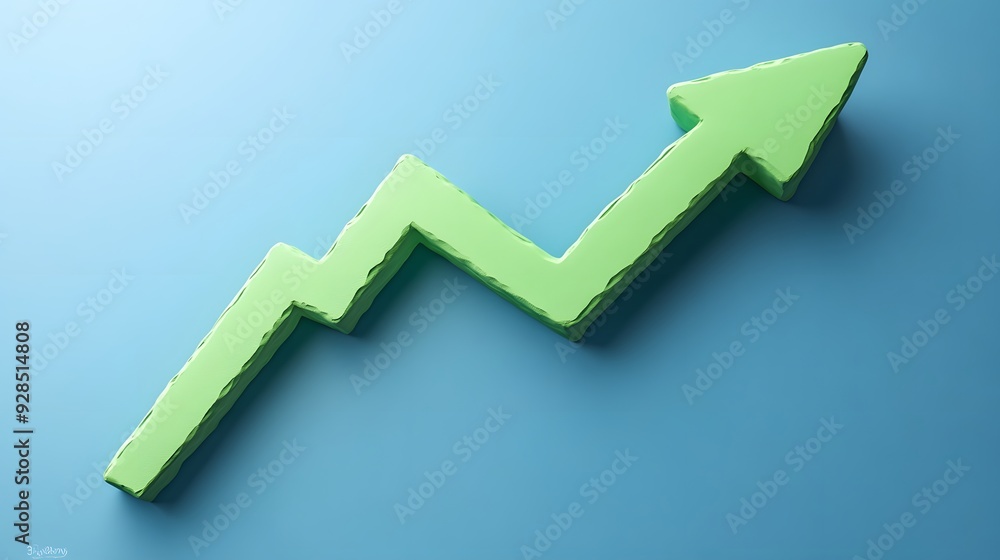 A green 3D arrow pointing upward, symbolizing growth and success on a blue background. Ideal for business and financial concepts. A green 3D arrow pointing upward, symbolizing growth and success on a blue background. Ideal for business and financial concepts.