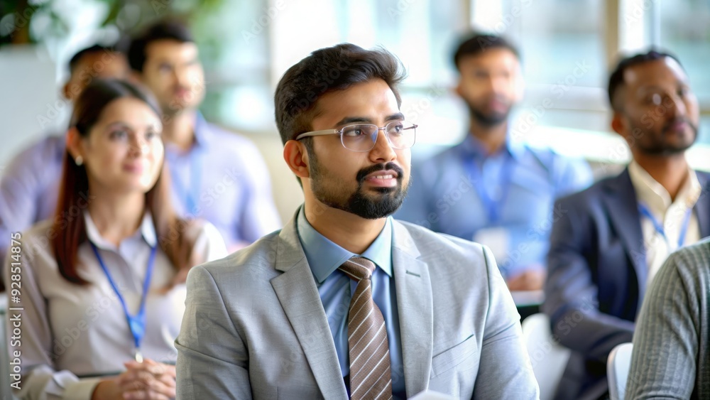 An Indian businessman attending a professional training session or seminar.
An Indian businessman attending a professional training session or seminar.