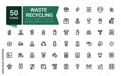 Waste recycling outline icons related to waste sorting, recycling. Pixel perfect, minimalistic web and UI icon. Outline icon collections.