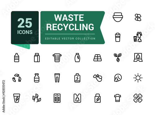 Waste recycling outline icons related to waste sorting, recycling. Pixel perfect, minimalistic web and UI icon. Outline icon collections.