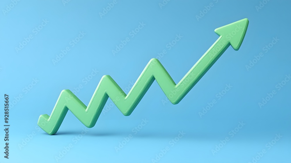 A green upward trending arrow graph on a blue background, representing growth, success, and positive progress in business or finance. A green upward trending arrow graph on a blue background, representing growth, success, and positive progress in business or finance.