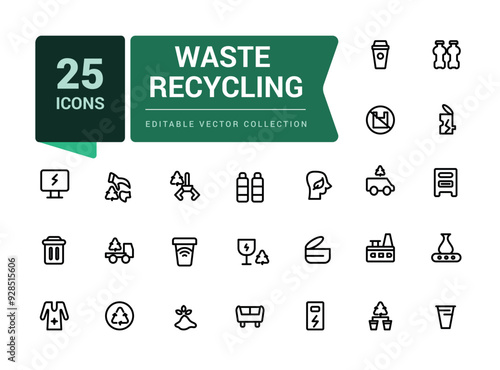 Waste recycling outline icons related to waste sorting, recycling. Pixel perfect, minimalistic web and UI icon. Outline icon collections.