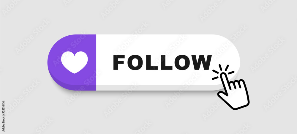 Follow button click here. Follow banner. Social media icon. Vector illustration. Follow button click here. Follow banner. Social media icon. Vector illustration.